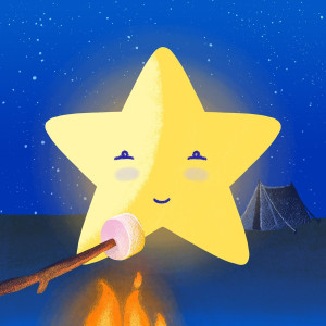 Sleepyhead star enjoying a toasted marshmallow by the campfire